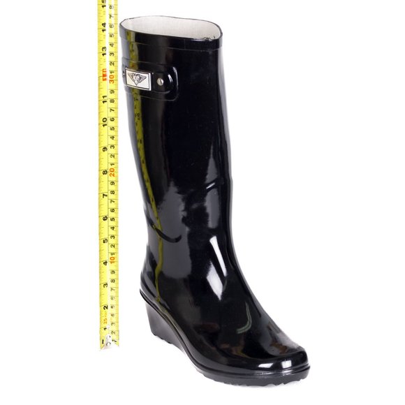 Women's Rubber Rain Boots, Wedge Wellies, Black - Picture 2 of 6